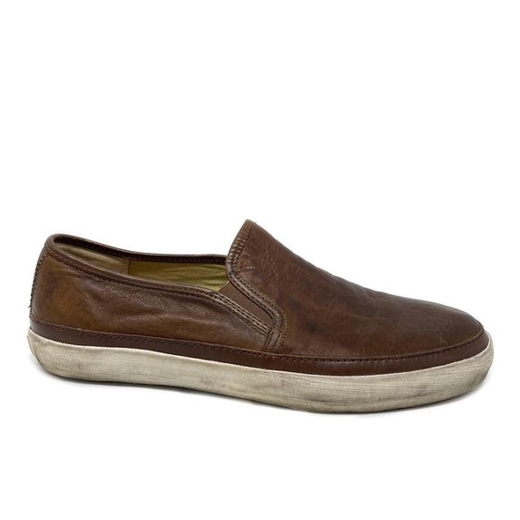 Frye Gavin Sneaker in Brown Leather Slip-on Casual Distressed Mens Size 8 - Picture 1 of 10